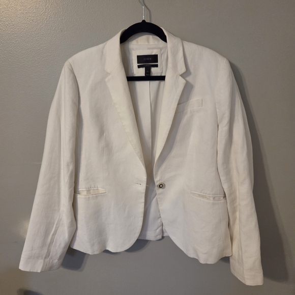 J. Crew Women's Campbell Classic Preppy Academia White 100% Linen Blazer. Sz 14 - Picture 2 of 8